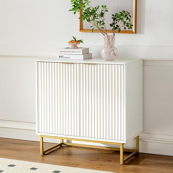 EYYTHUNG Fluted Storage Cabinets Set of 2, Sideboard Buffet Cabinet Accent