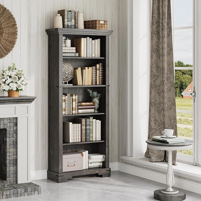 5-Tier Farmhouse Bookshelf, 61.1 inch Tall Bookcase
