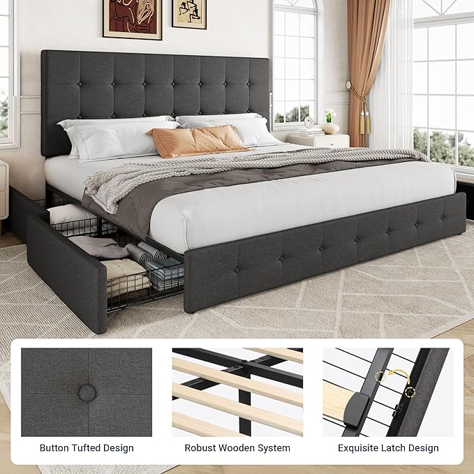 Allewie Upholstered King Size Platform Bed Frame
