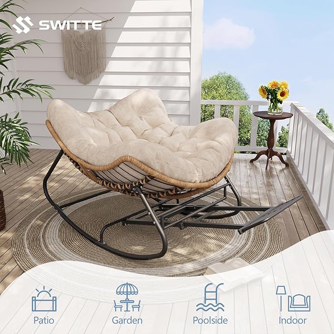 SWITTE Outdoor Papasan Rocking Chair