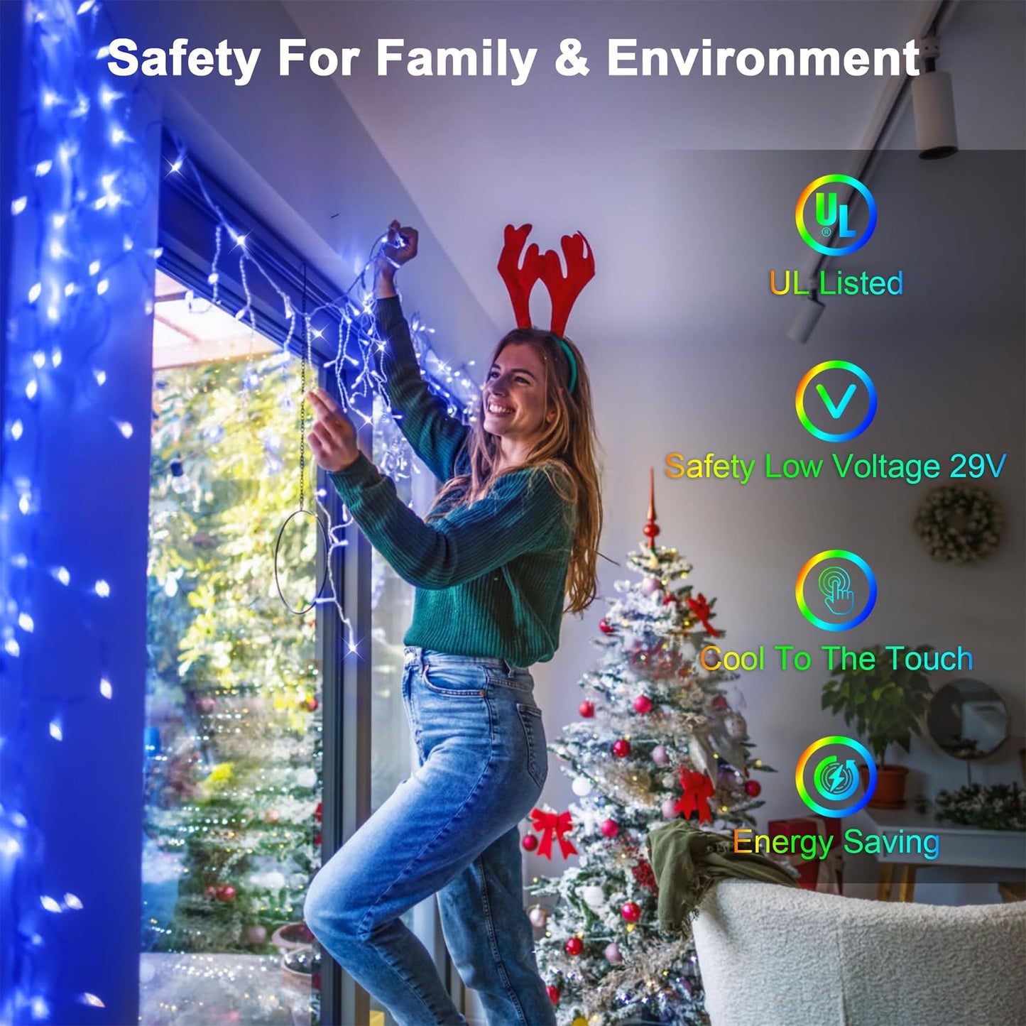 WUXYIYANG 132FT 1332 LED Outdoor Christmas Lights - 296 Ice Drops, 12 Pro Modes with Timer Memory & Brightness, Waterproof Hanging Ice String Light for Holiday Wedding Garden Fence House Decor (Blue)