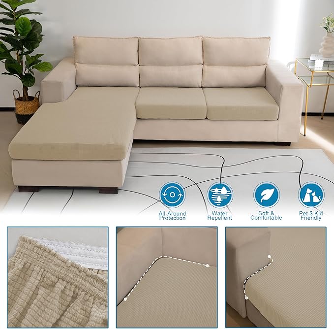 Water Repellent L Shaped Couch Covers 3 Pieces Sofa Seat Cushion Slipcovers