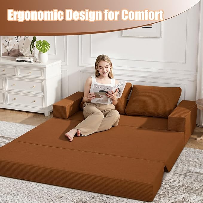 COMAX Convertible Sofa Bed Queen, Corduroy Folding Floor Couch Pull Out Couch
