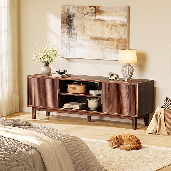 PRAISUN 54 Inch TV Stand for 50, 55 Inch TV, Fluted Entertainment Center