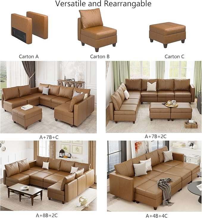 EASE MOOSE Faux Leather Sectional Couch Sofa