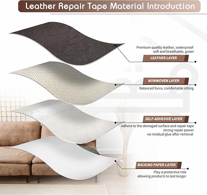 KING MOUNTAIN Leather Repair Patch, 16 x 60 Inches self Adhesive Leather Repair