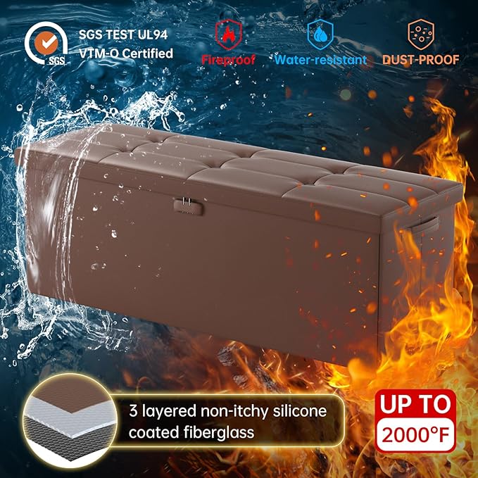 ENGPOW Storage Ottoman, Fireproof Folding Bench