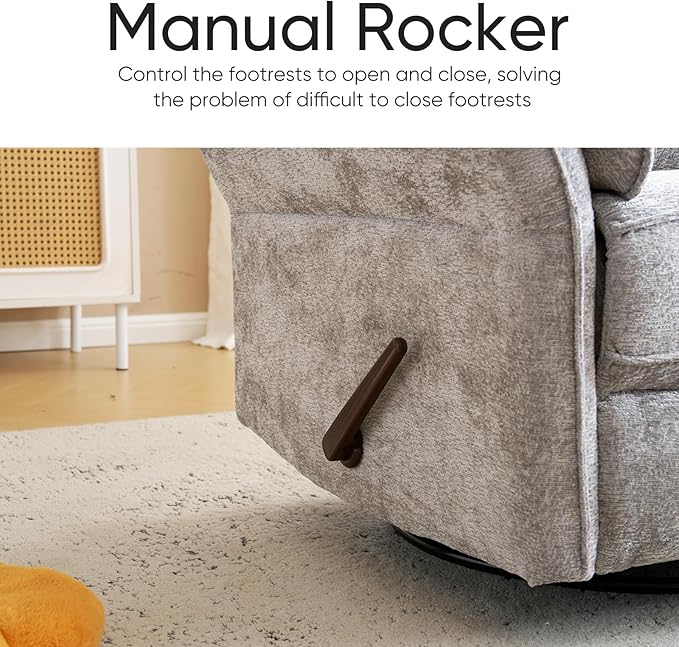 Rocking Chair Nursery with Adjustable Headrest, Manual Swivel Rocker Recliner