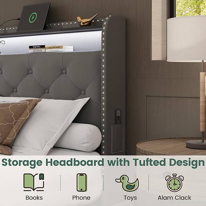 LARMACE Queen LED Bed Frame