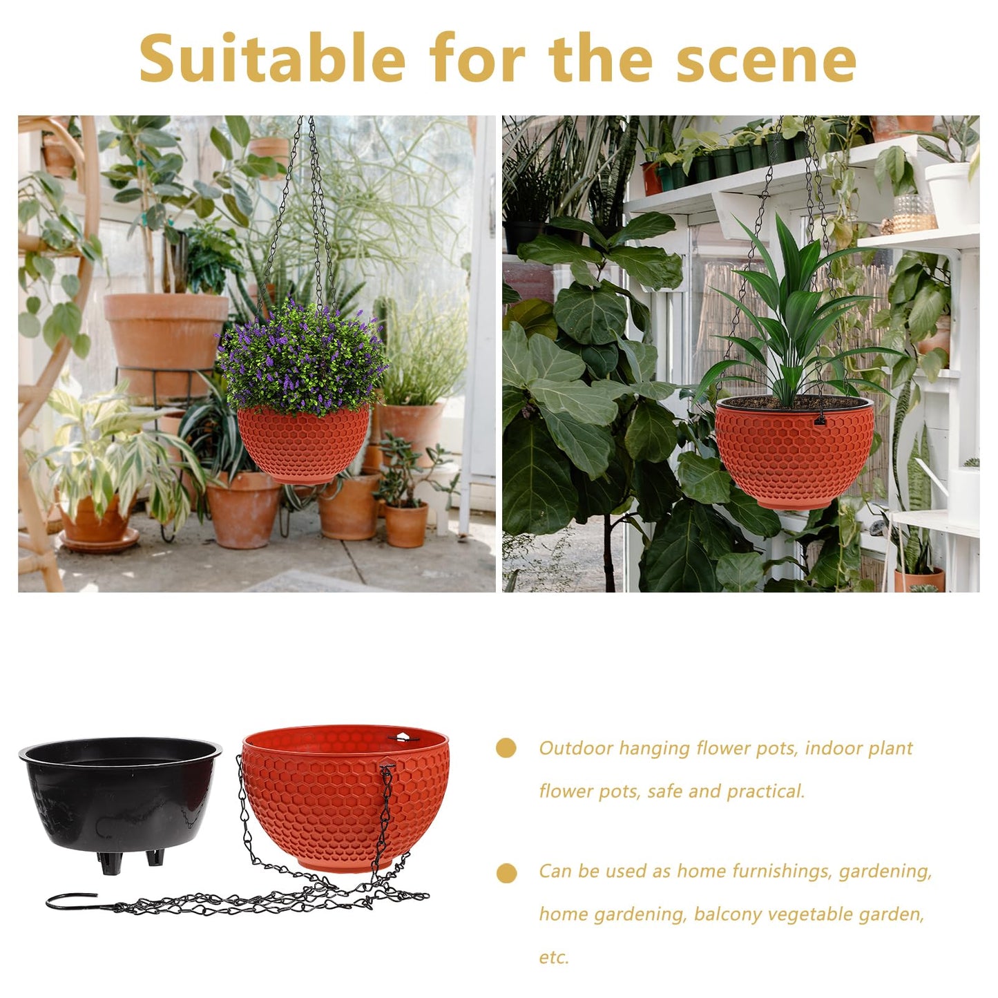 BESPORTBLE Hanging Planters Plastic Flower Pots 6.5 Inch Decorative Hanging Basket for Indoor Outdoor Balcony Plant Pot Decor