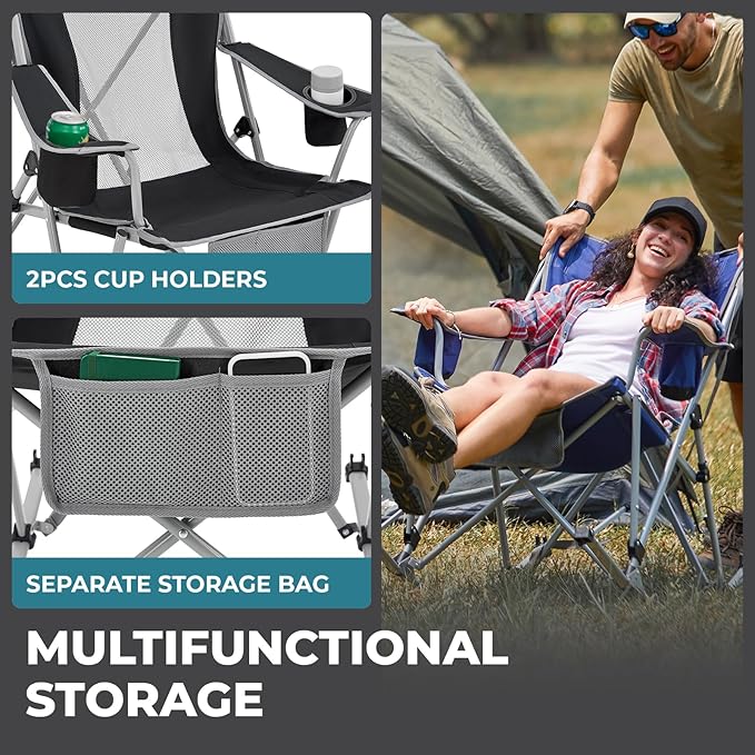FUNDANGO Rocking Camping Chair, High Mesh Back Portable Folding Camp Chairs