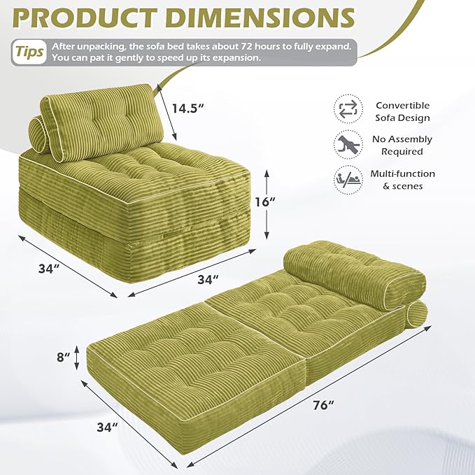Folding Sofa Bed, Convertible Sleeper Chair