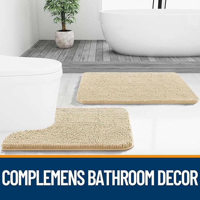 OLANLY Large Bathroom Rugs 70x46, Extra Soft Absorbent Chenille Bath Rugs, Rubber Backing Quick Dry, Machine Washable Bath Mats for Bathroom Floor, Tub and Shower, Home Decor Accessories, Beige
