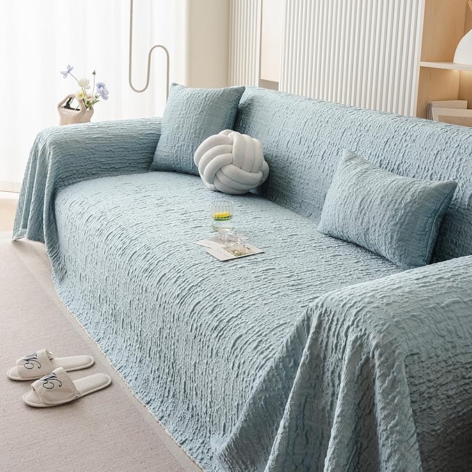 DREAMINGO Bubble Textured Cooling Sofa Cover, Ice Silk Breathable Couch Cover