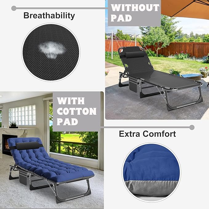 ABORON 2PK Heavy Duty Tanning Chair, 5-Gear Outdoor Folding Chaise Lounge Chair