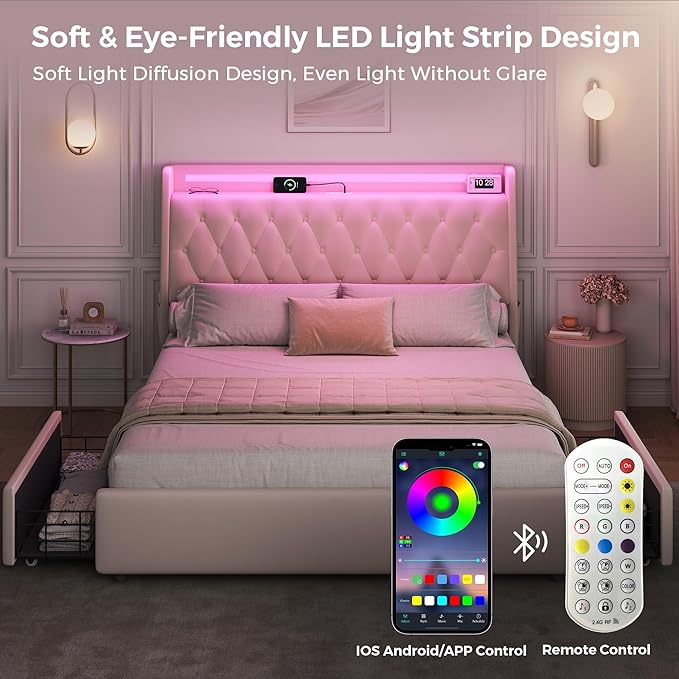 Queen LED Velvet Bed Frame