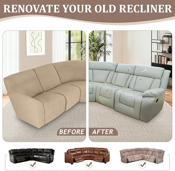 ALIECOM 100% Waterproof Recliner Sectional Couch Covers L Shape Stretch Corner