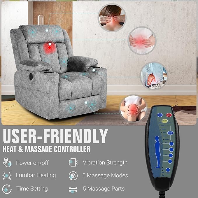LEVELEVE Retro Rocking Recliner Chair, Massage Rocker Recliner Chair