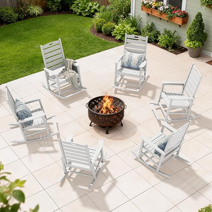 SERWALL HDPE Outdoor Rocking Chair, Oversized Rocking Chair