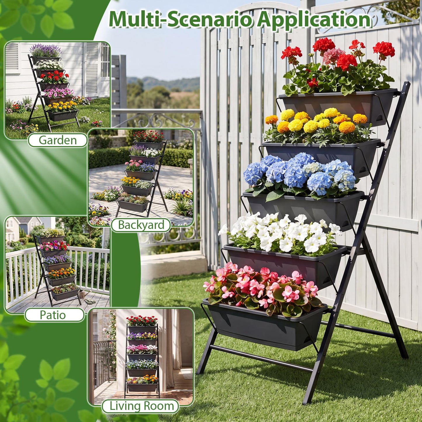 Giantex 5-Tier Vertical Garden Planter, Raised Garden Bed w/Drainage System & Removable Tray, Metal Frame Elevated Planter Boxes for Herb Vegetable Flower Grow, Outdoor Indoor Patio Balcony Backyard