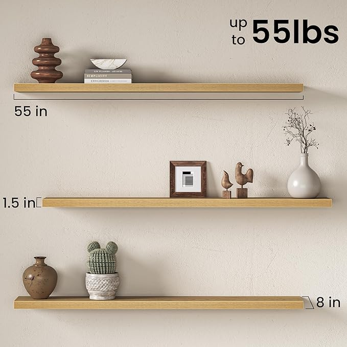Fun Memories 55Inch Long Floating Shelves, 8 Inch Deep Shelves