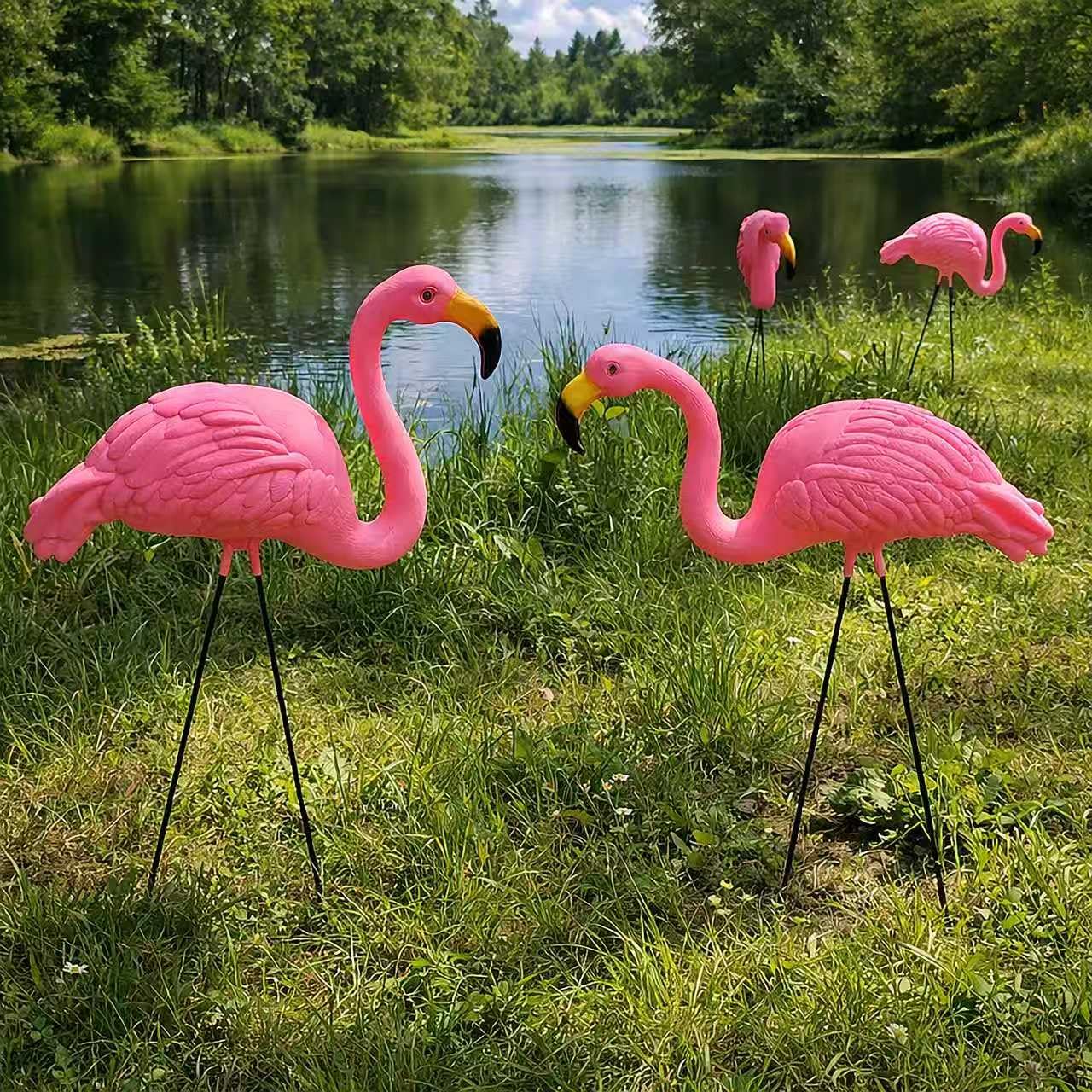GiftExpress Pink Flamingos Yard Decorations - 4 Pack Extra Large 24" Tall Plastic Flamingo Statue w/Metal Stakes - Lawn Ornaments & Garden Decor for Outdoor Parties