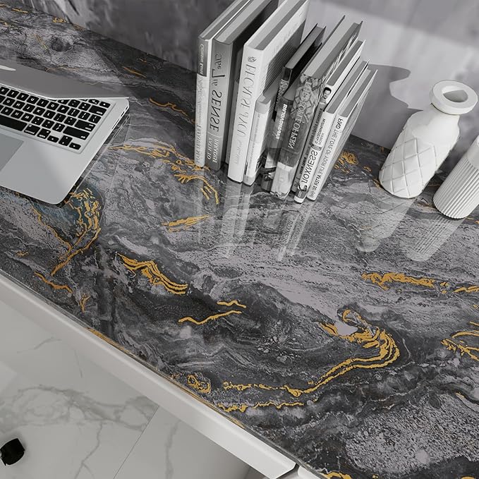 Grey Gold Marble Contact Paper for Countertops 15.7" X 78"Glossy Peel and Stick