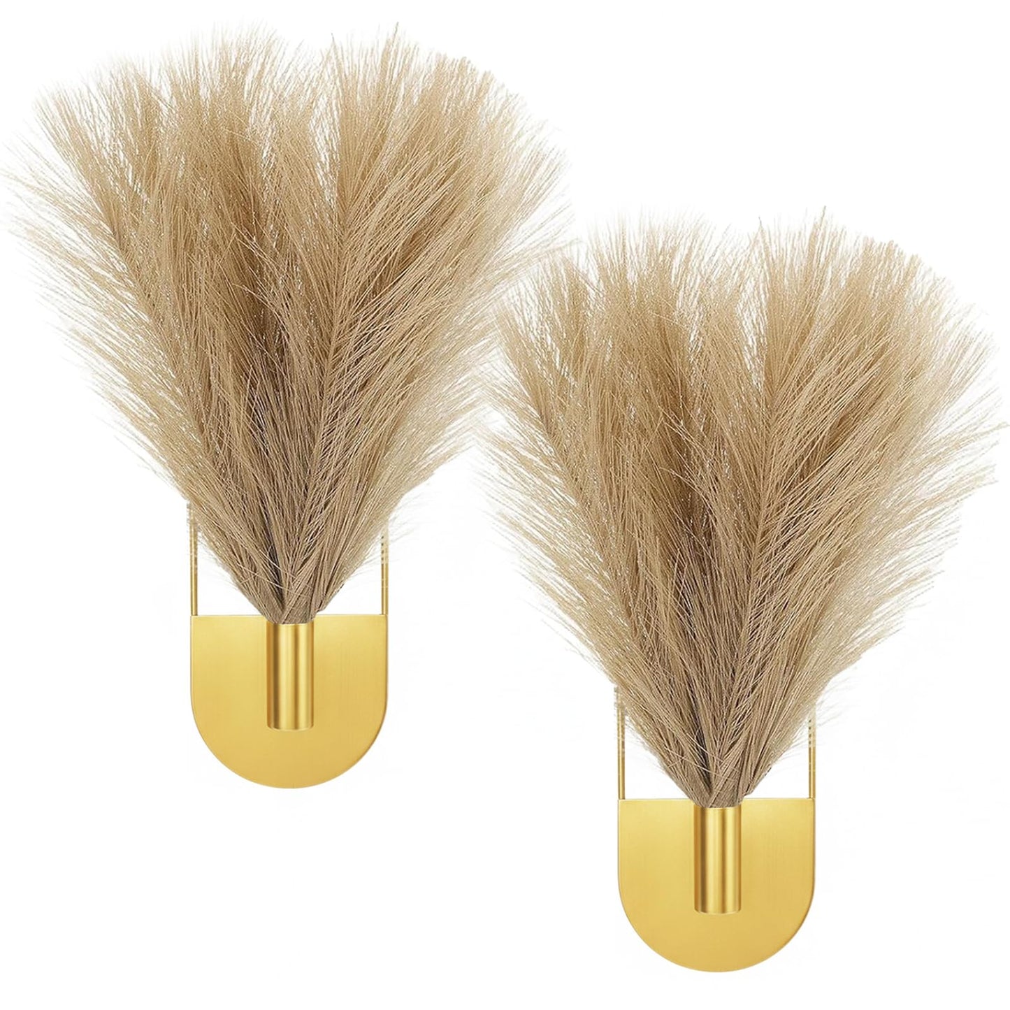Nacidooka 2 Pcs Hanging Planters with Artificial Pampas Wall Plant Holder for Indoor Plants, Metal Hanging Vase Modern Boho Bathroom Wall Decor for Home Living Room Hallway Office(Gold)