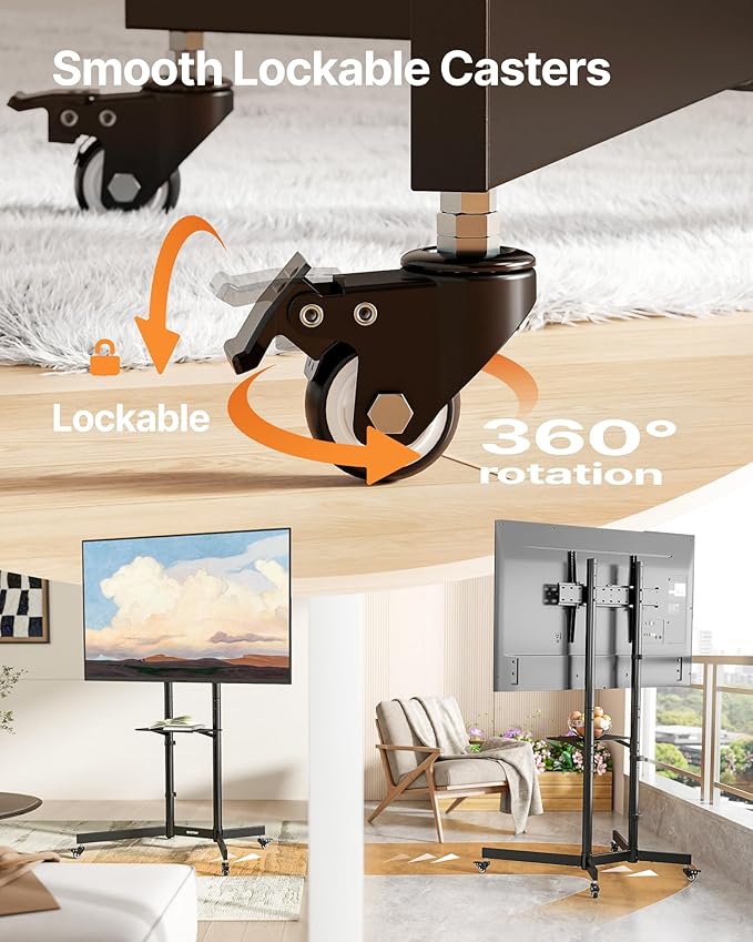 Heavy-Duty Rolling TV Stand for 32–85" Screens — Supports 187 lbs, Stable