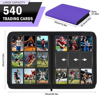 Trading Card Binder 9 Pocket, Zofly Zipper Card Collection Binder Album, Sturdy 540 Side-Loading Card Folder Holder for MTG, TCG, Sports Cards, Game Cards, Purple