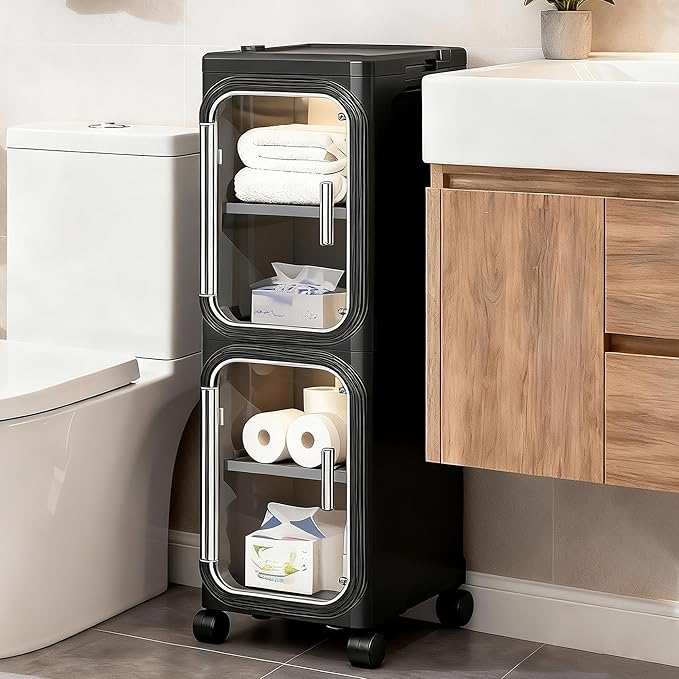2-Tier Narrow Storage Cabinet, Slim Bathroom Storage Cabinet