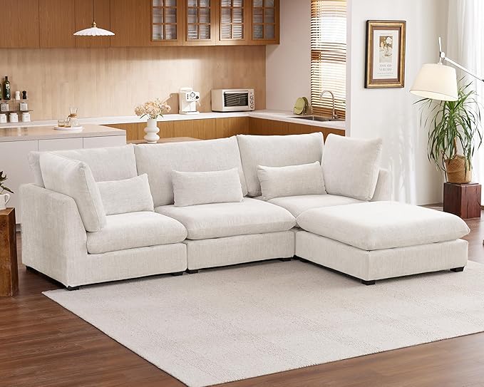 115" Oversized Chenille Couch Modular Sectional Sofa, Washable Cloud Couch