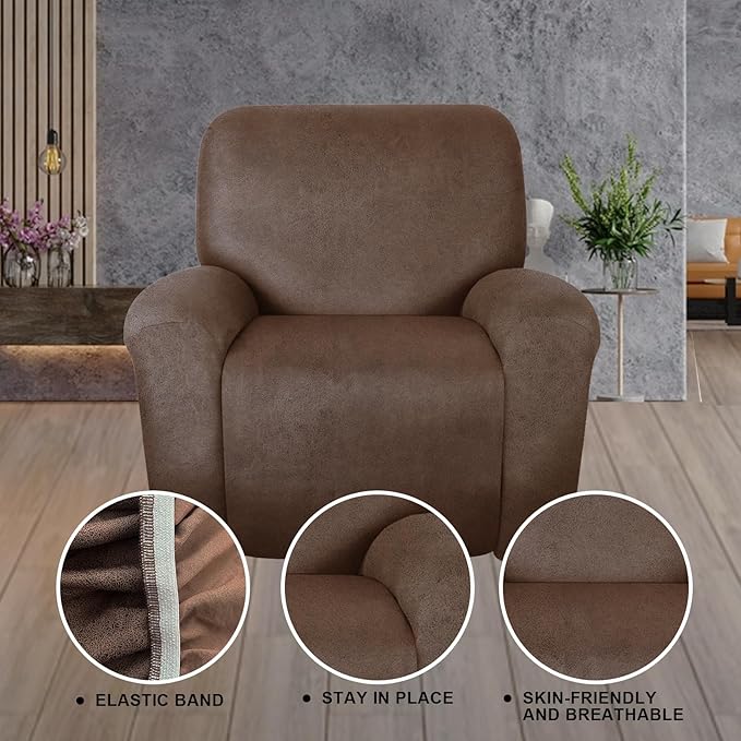 ANARACHON Recliner Chair Covers Leather Like, 4 Pieces Recliner Cover,