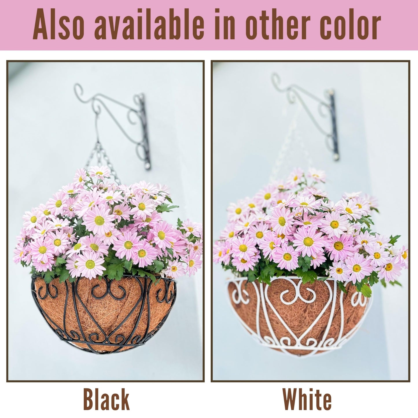 LaLaGreen Hanging Planter for Outdoor (18 Inch, 4 Pack) Large White Metal Wire Hanging Plant Planter with Coco Liner Round Garden Farmhouse Balcony Country Decor Flower Pot Hanger Deck Porch Modern