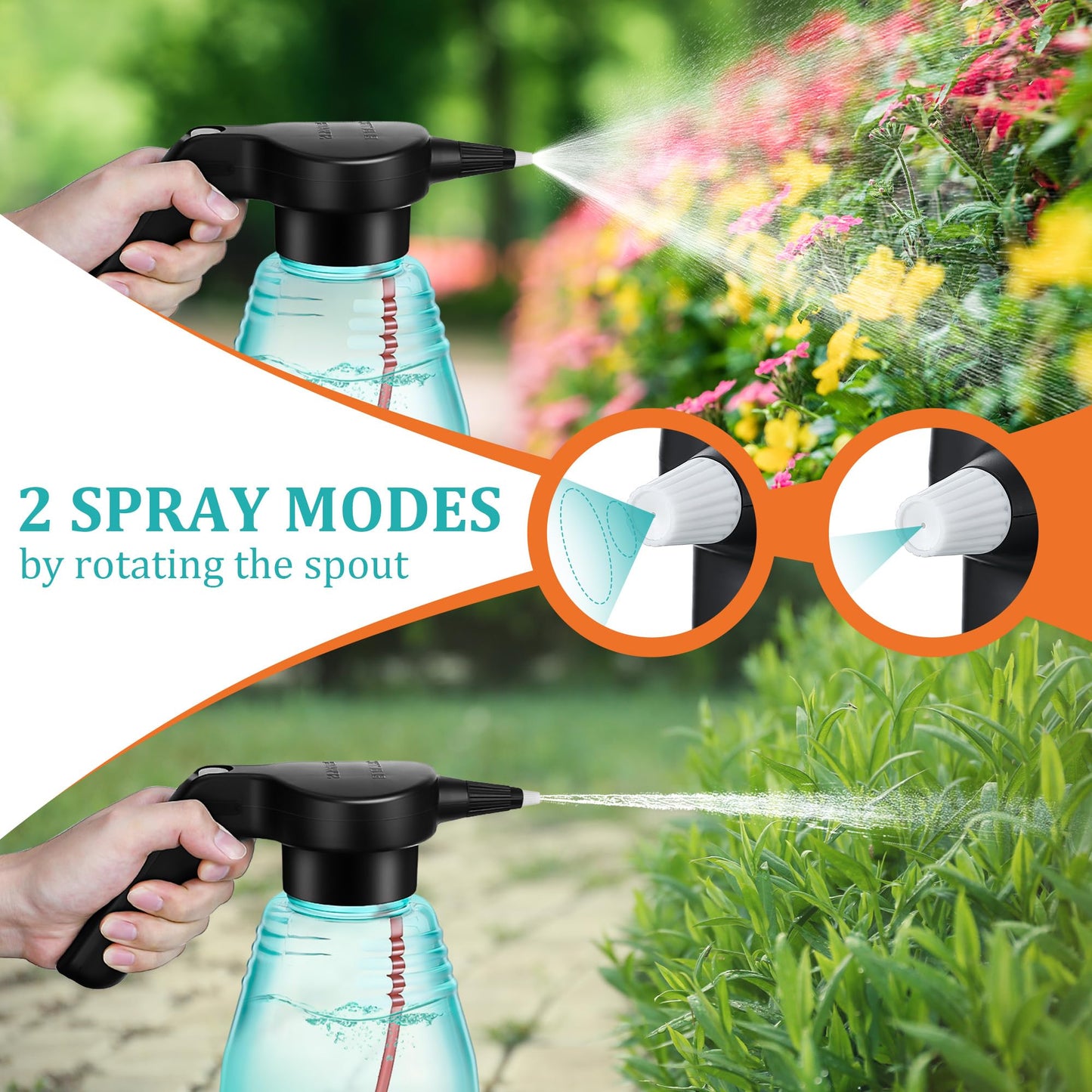 Dunkive Electric Spray Bottle Plant Mister for Indoor Outdoor Plants, 0.5 Gallon Automatic Watering Can Rechargeable Battery Powered Sprayer with Adjustable Spout for Gardening, Cleaning(Green Style)