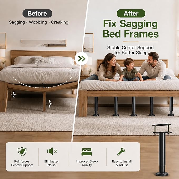 4-Piece Adjustable Height Bed Support Legs, Extra Sturdy Steel