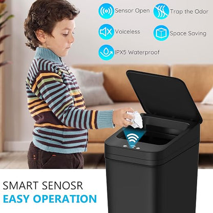 jinligogo 3Pack Bathroom Small Trash Can with Lid, 2.6 Gallon Touchless Automatic Garbage Can Slim Waterproof Motion Sensor Smart Trash Bin for Bedroom, Office, Living Room-Black