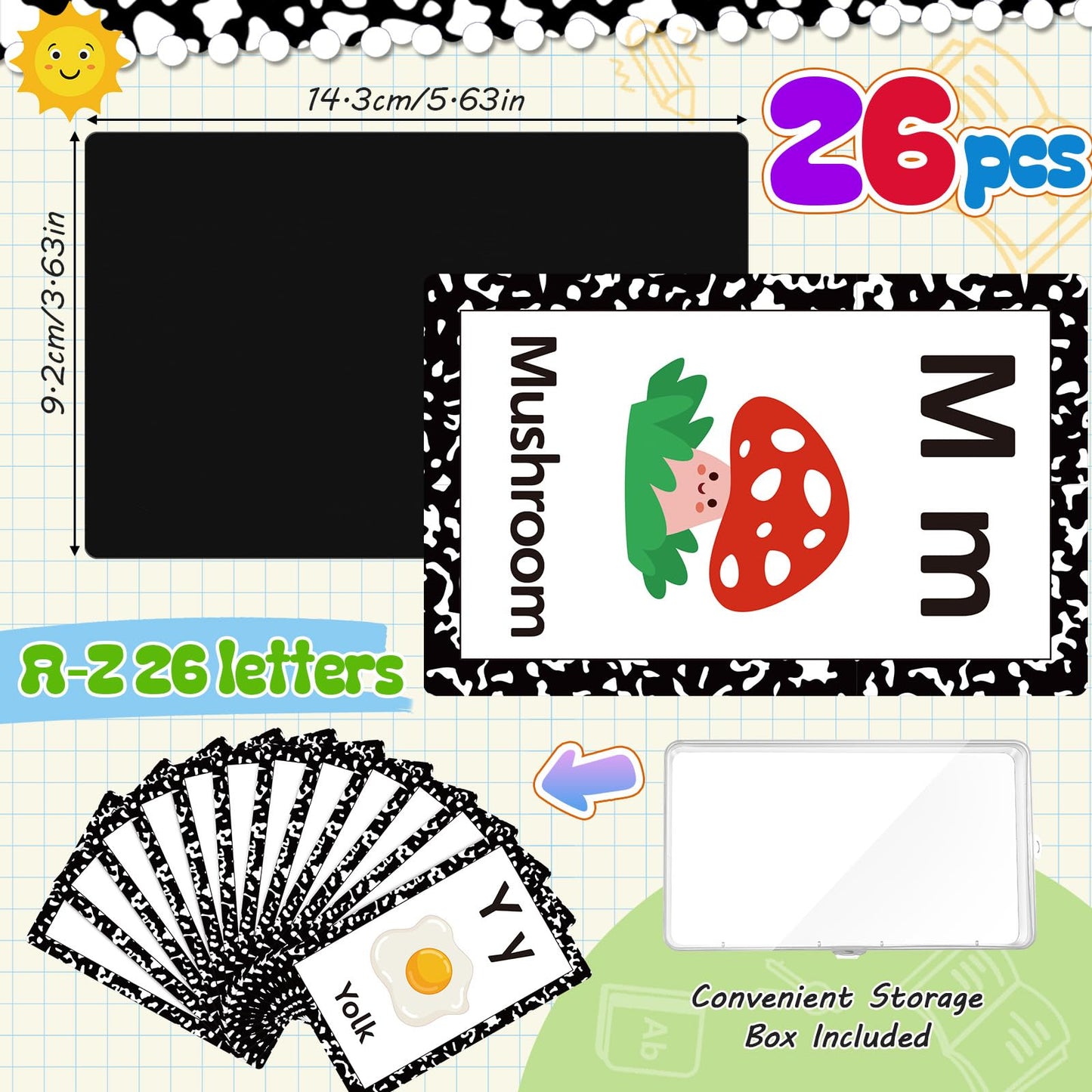 Epakh 26 Pcs Magnetic Alphabet Flash Cards with Storage Box 26 A - Z Letters for Kids, Preschool, ESL, Montessori Learning, Educational Gift for Toddlers, Classroom(Classical)
