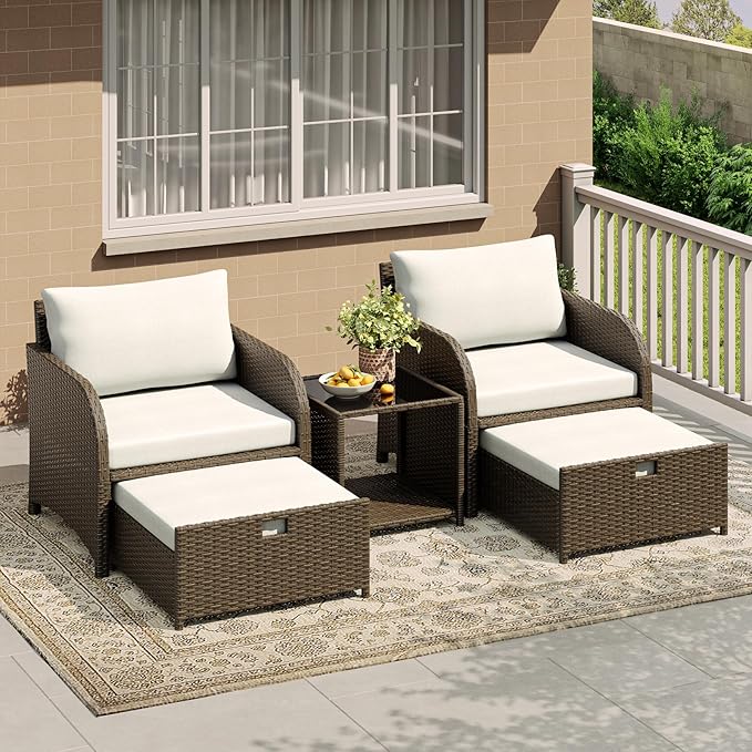 Garvee 5-Piece Outdoor Patio Conversation Set, PE Rattan Wicker Patio Furniture