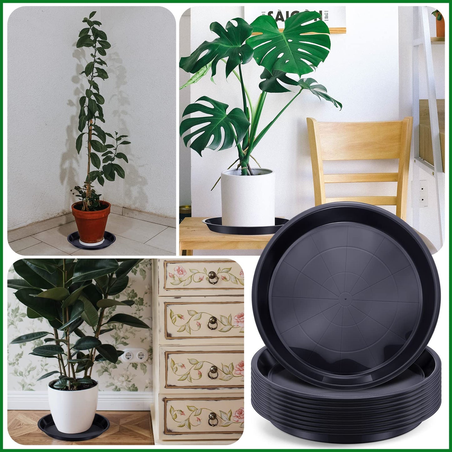 Sawysine 30 Pack Plastic Plant Saucer Round Drip Trays Black Flower Pot Saucers Thick Plant Dish Sturdy Water Tray Heavy Drainage Potted Container for Indoor Outdoor Garden (12 Inches)