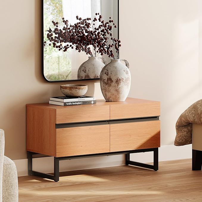 WAMPAT Modern TV Stand for 26-40 Inch TVs, Wood Entertainment Center