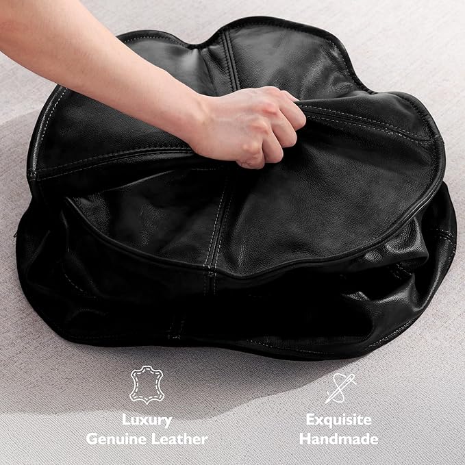 Leather Ottoman, Handmade Stuffed Square Ottoman, Genuine Leather Pouf
