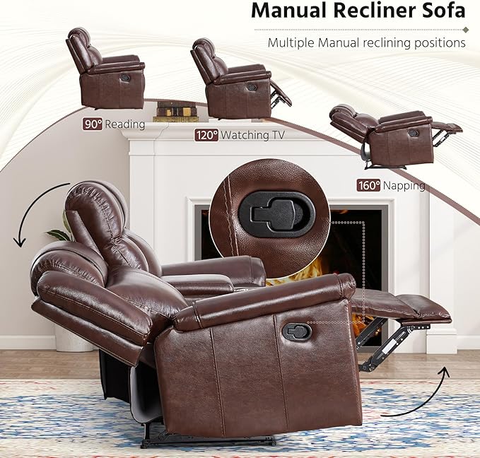 ANJ Geniune Leather Manual Loveseat Recliner Sofa Set of 2