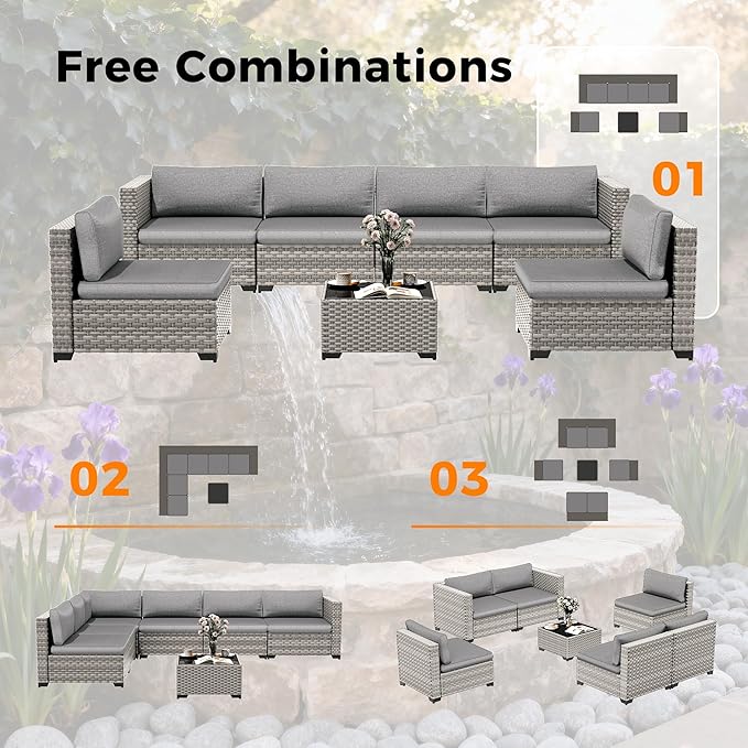 6-Seat Modular Patio Furniture Set – Outdoor Wicker Sectional Sofa