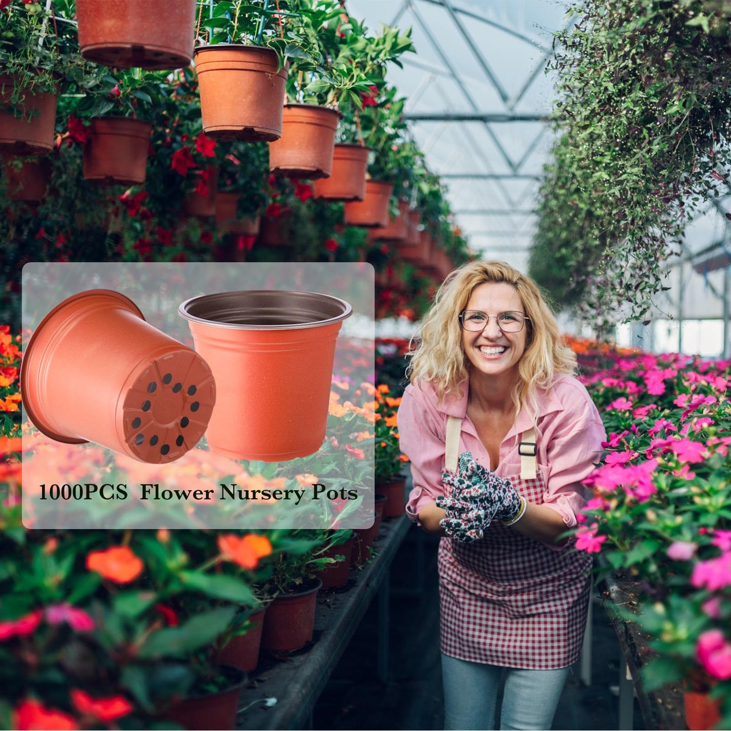 Hushee 1500 Pcs 6 Inch Plastic Plants Nursery Pots Bulk Seedling Flower Plant Container and Seed Starting Pots with Drainage Holes for Indoor Outdoor Flower Transplanting Supply