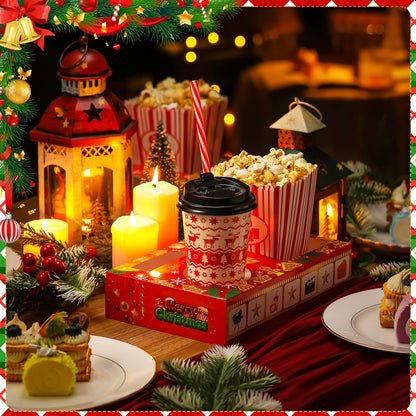 Dunzoom 20 Pcs Christmas Movie Night Supplies Movie Night Paper Snack Trays Popcorn Candy Holder Movie Theater Snack Boxes Cardboard Snack Holder Food Trays for Movie Party(Warm Christmas)