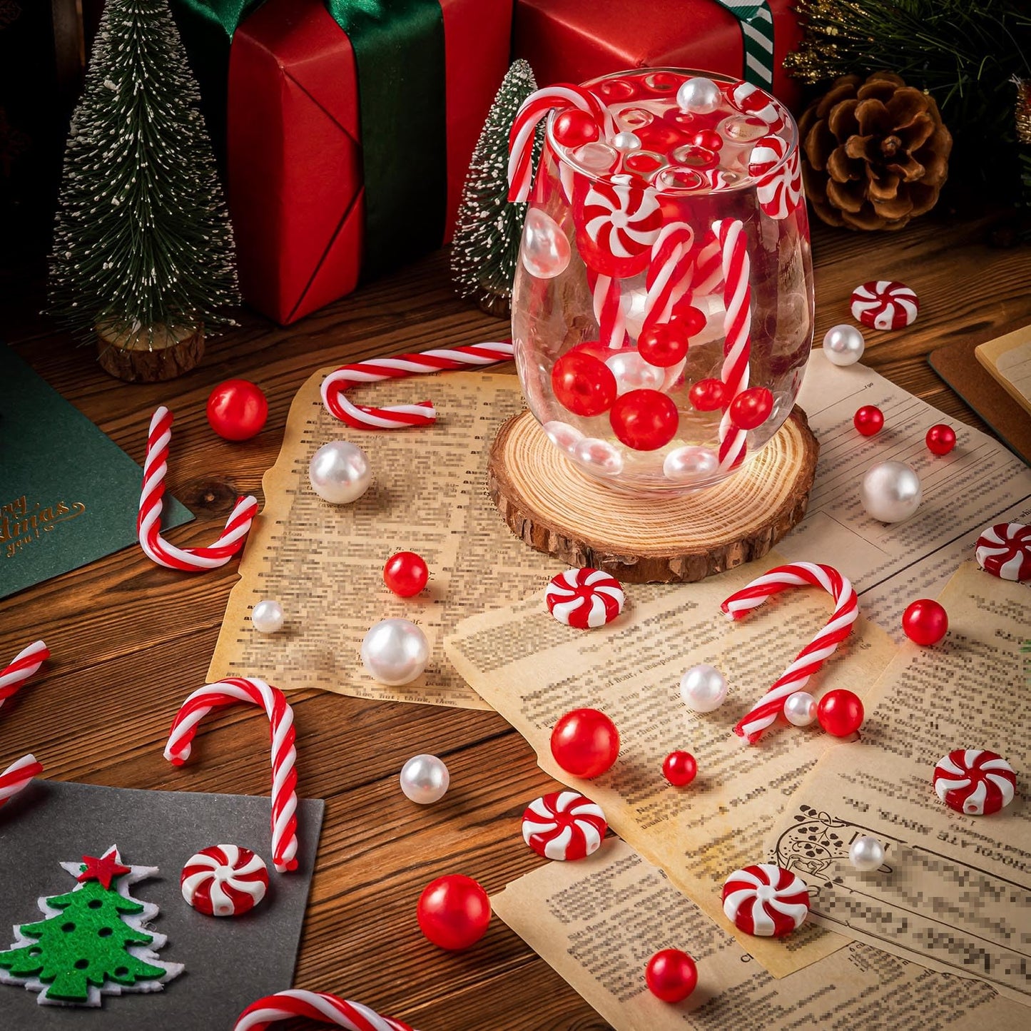 ZHWKMYP 360Pcs Christmas Floating Vase Filler for Centerpieces, Christmas White and Red Candy Cane Vase Fillers for Table Decorations