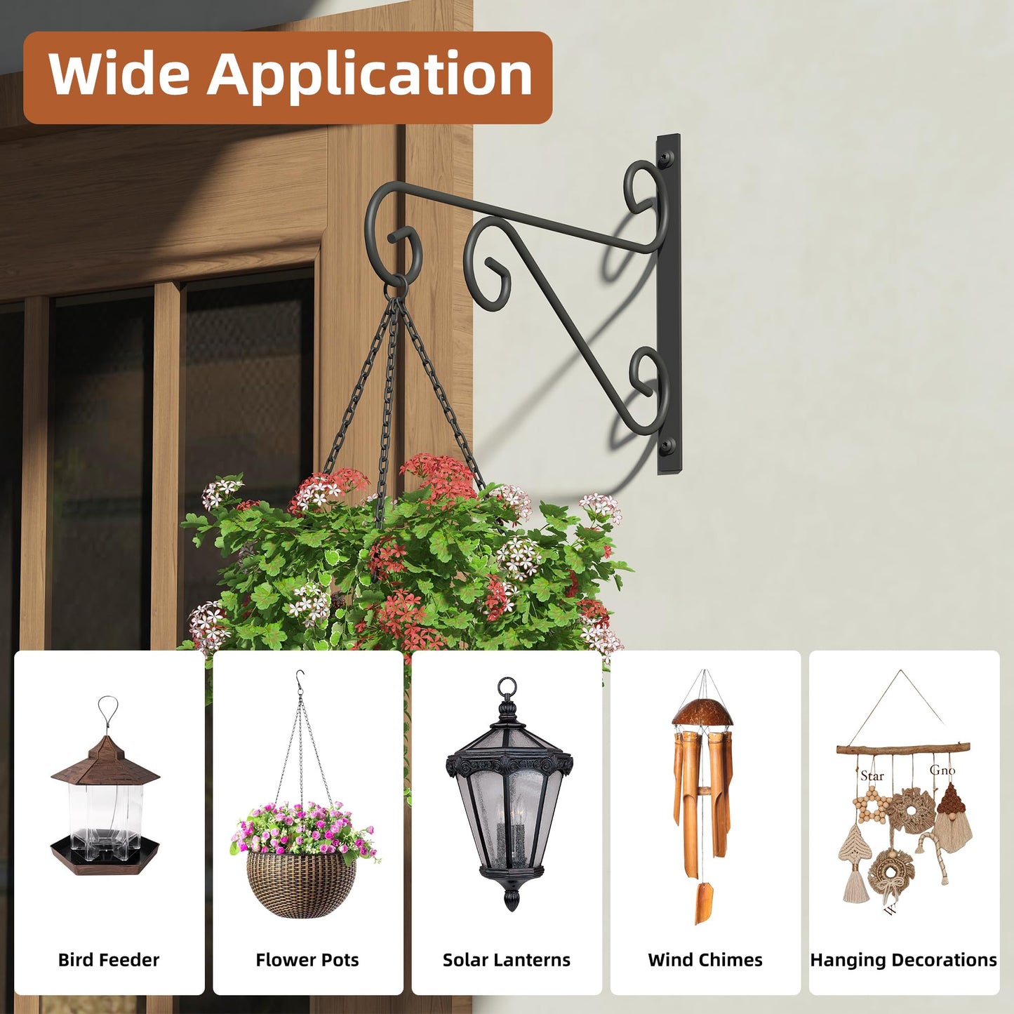 PROWORX 2 Pack 16 Inch Plant Hangers Outdoor Bracket, Indoor Wall Mount Metal Heavy Duty Rust-Resistant Bird Feeder Plant Hooks for Hanging Planters, Flower Baskets, Black