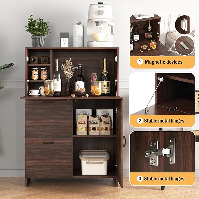 Foldable Desk Cabinet with Storage Drawers & Shelves