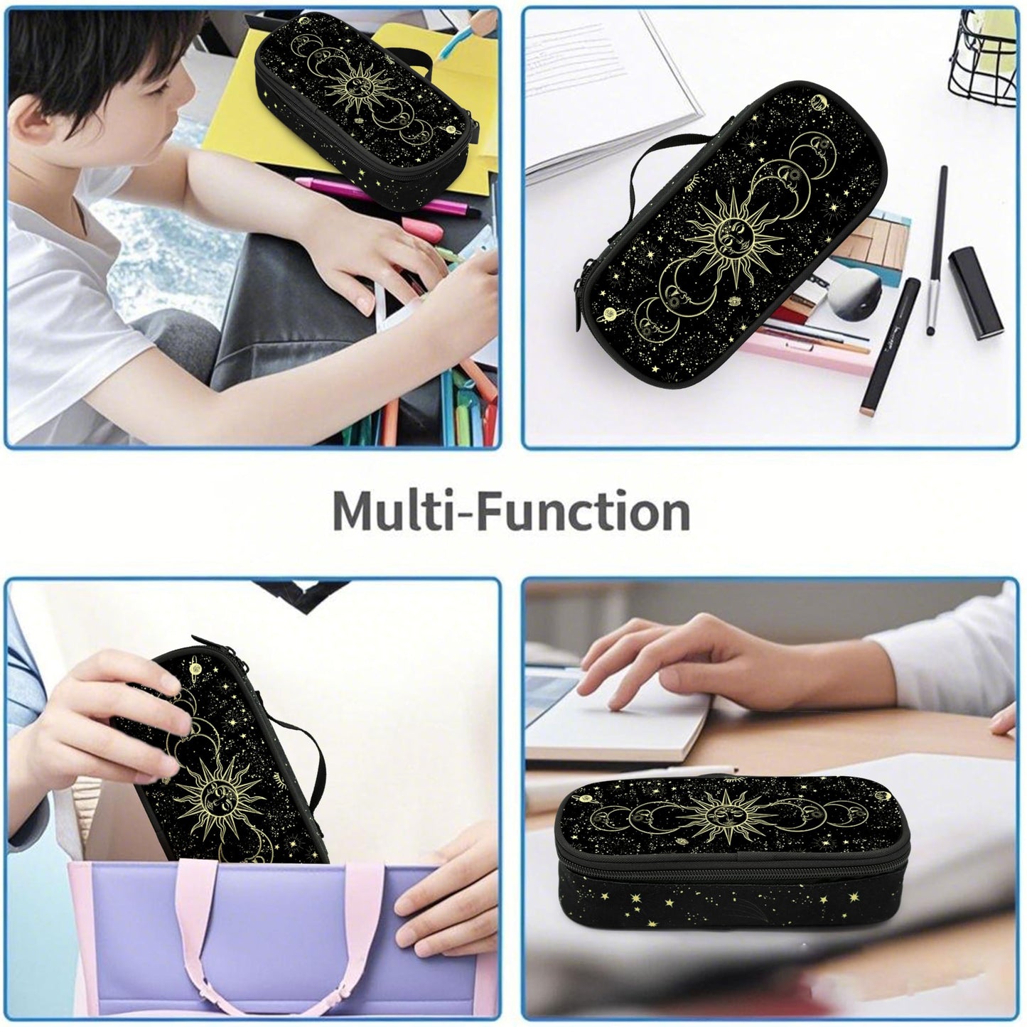 Droerfes Moon Sun Pencil Case Pencil Pouch Large Capacity Pen Bag School Office Organizer Stationery Storage Box For Girls Boys Teen Kids